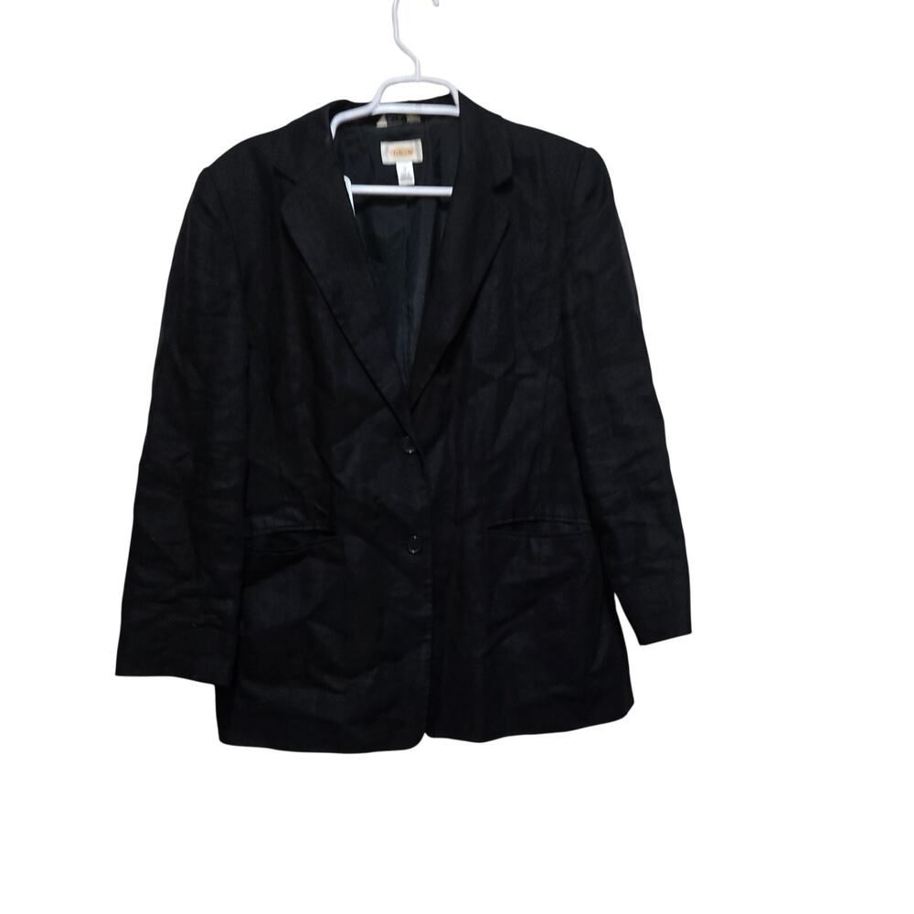Talbots Black Irish Linen Longline Two Button Blazer Jacket Size 10